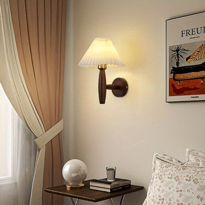Charming Wooden Wall Light with Pleated Shade for Any Room