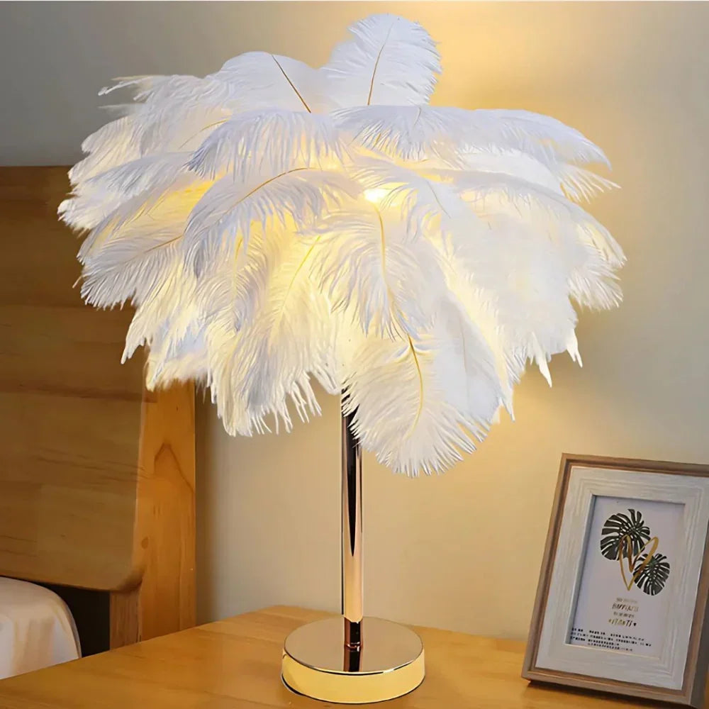 Feathered Serenity Table Lamp with Stylish Metal Stand
