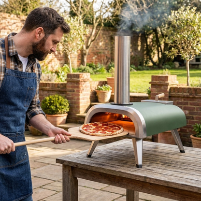 Stainless Steel Wood Pellet Pizza Oven with 12-Inch Cooking Surface and Folding Legs