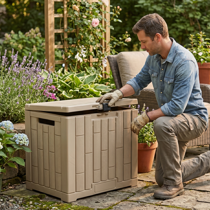 Hinged Lid Storage Container - 120L Capacity with 330 lb Weight Limit