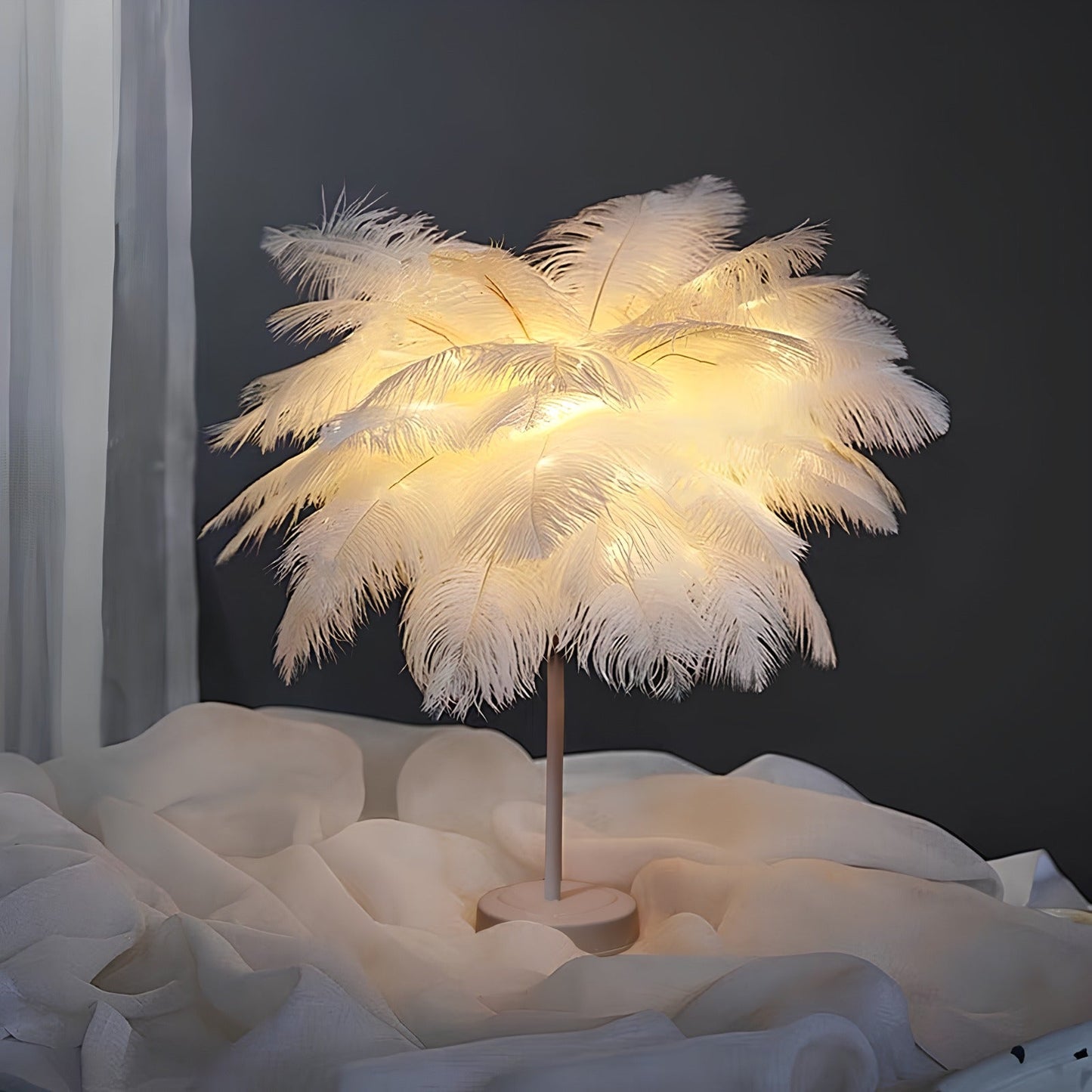 Feathered Serenity Table Lamp with Stylish Metal Stand