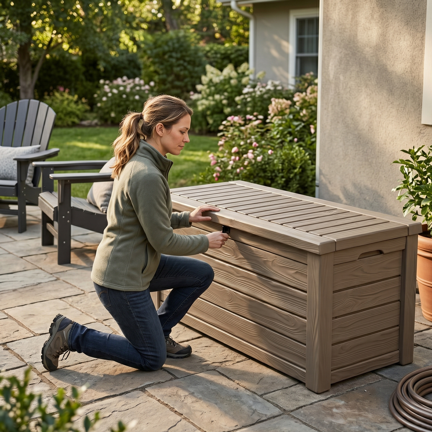 Outdoor Storage Bench with 150 Gallon Capacity - Resin Deck Box