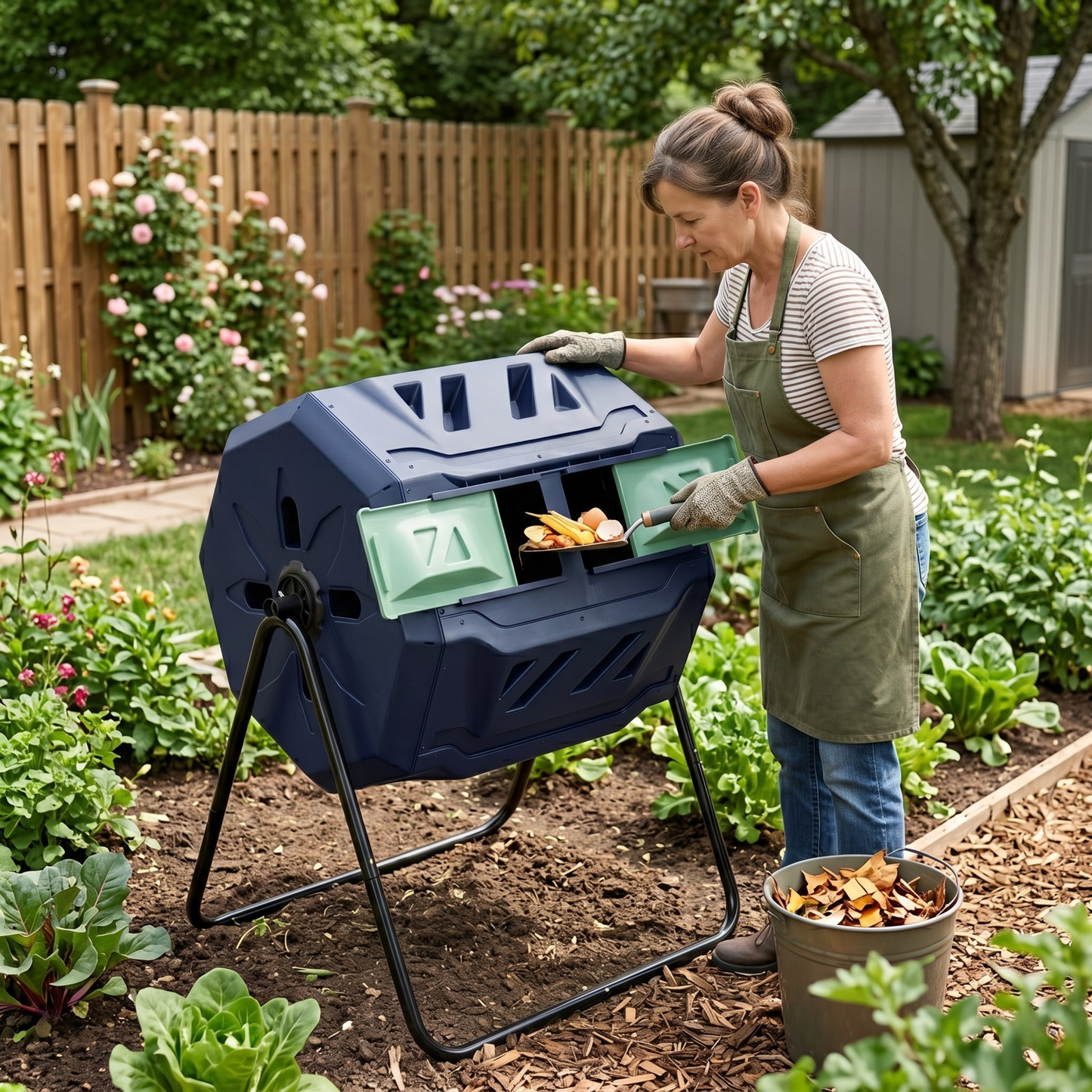 Adjustable Steel Frame 150L Compost Tumbler with Dual Chambers