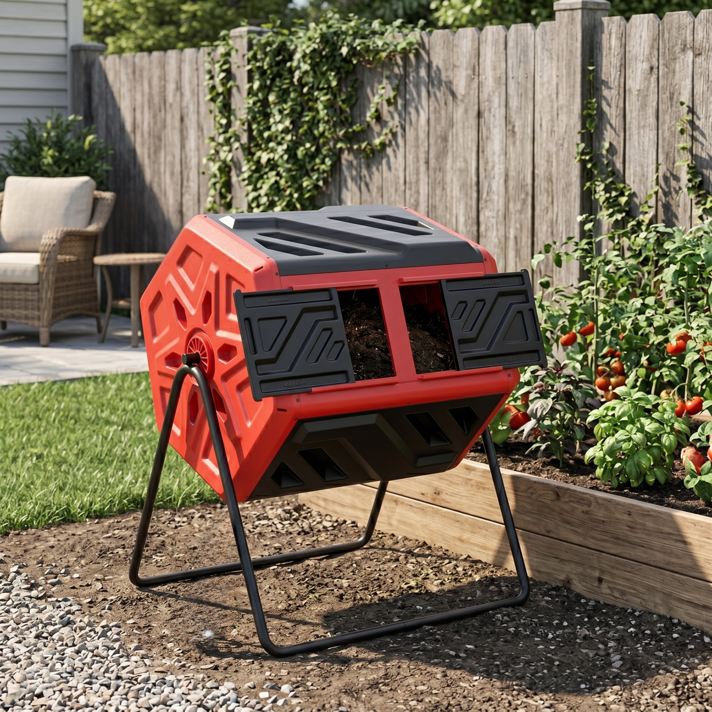 Dual Chamber Rotating Compost Bin System – 160L Tumbler Frame