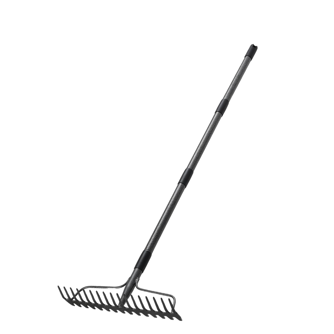 Heavy Duty Metal Rake with 17 Tines and Stainless Steel Handle