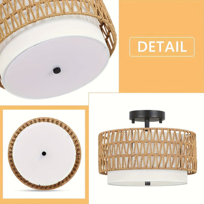 Coastal Charm Ceiling Light | Linen Shade Semi-Flush Mount