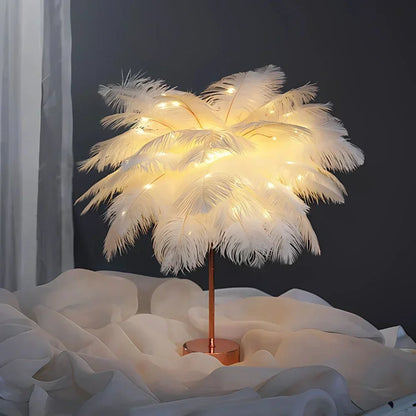 Feathered Serenity Table Lamp with Stylish Metal Stand