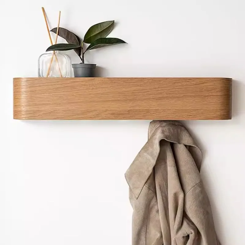 Stylish Oak Wall Organizer with Concealed Hooks