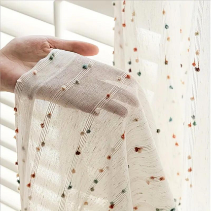 Whimsical Rainbow Embroidered Tulle Window Drapes