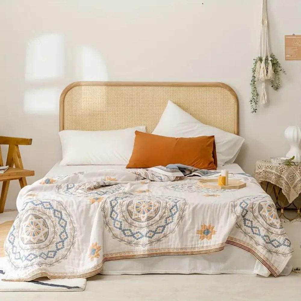 Artisan Crafted Cotton Throw Blanket with Bohemian Flair
