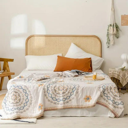 Artisan Crafted Cotton Throw Blanket with Bohemian Flair