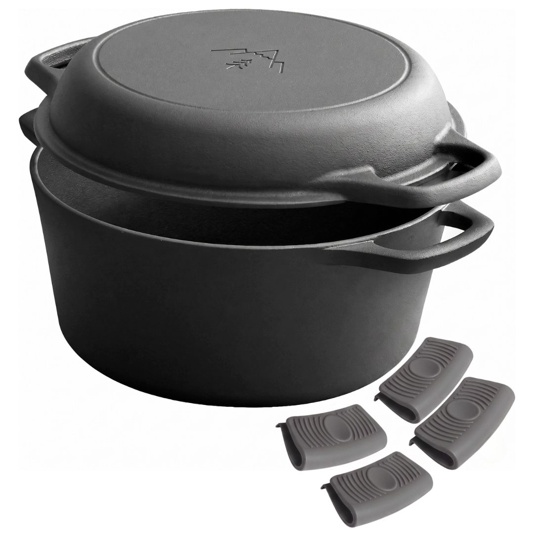 Cast Iron Dutch Oven Set with Skillet Lid – Pre-Seasoned 2-in-1