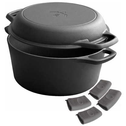 Cast Iron Dutch Oven Set with Skillet Lid – Pre-Seasoned 2-in-1