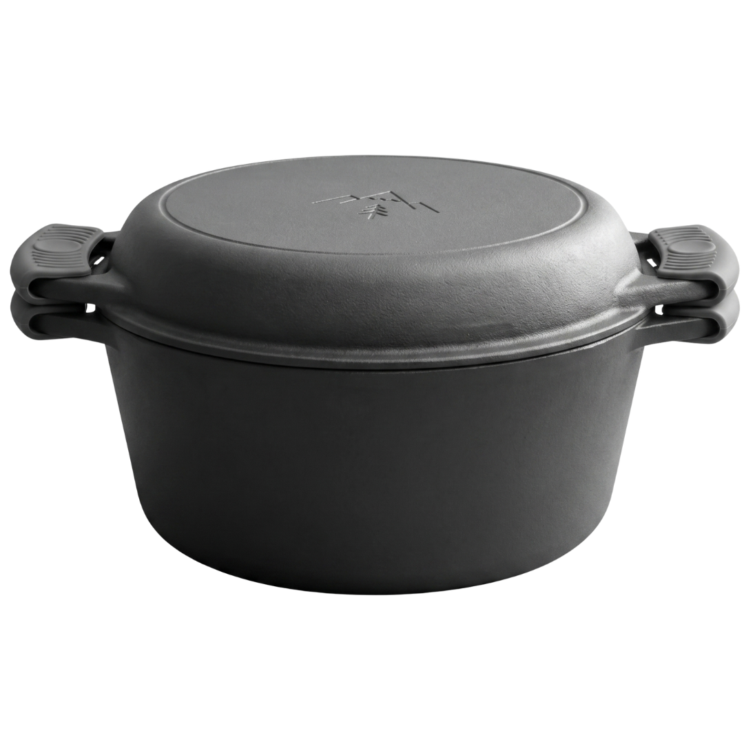 Cast Iron Dutch Oven Set with Skillet Lid – Pre-Seasoned 2-in-1