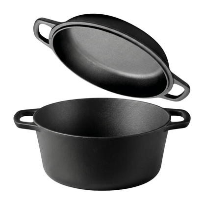 Cast Iron Dutch Oven Set with Skillet Lid – Pre-Seasoned 2-in-1