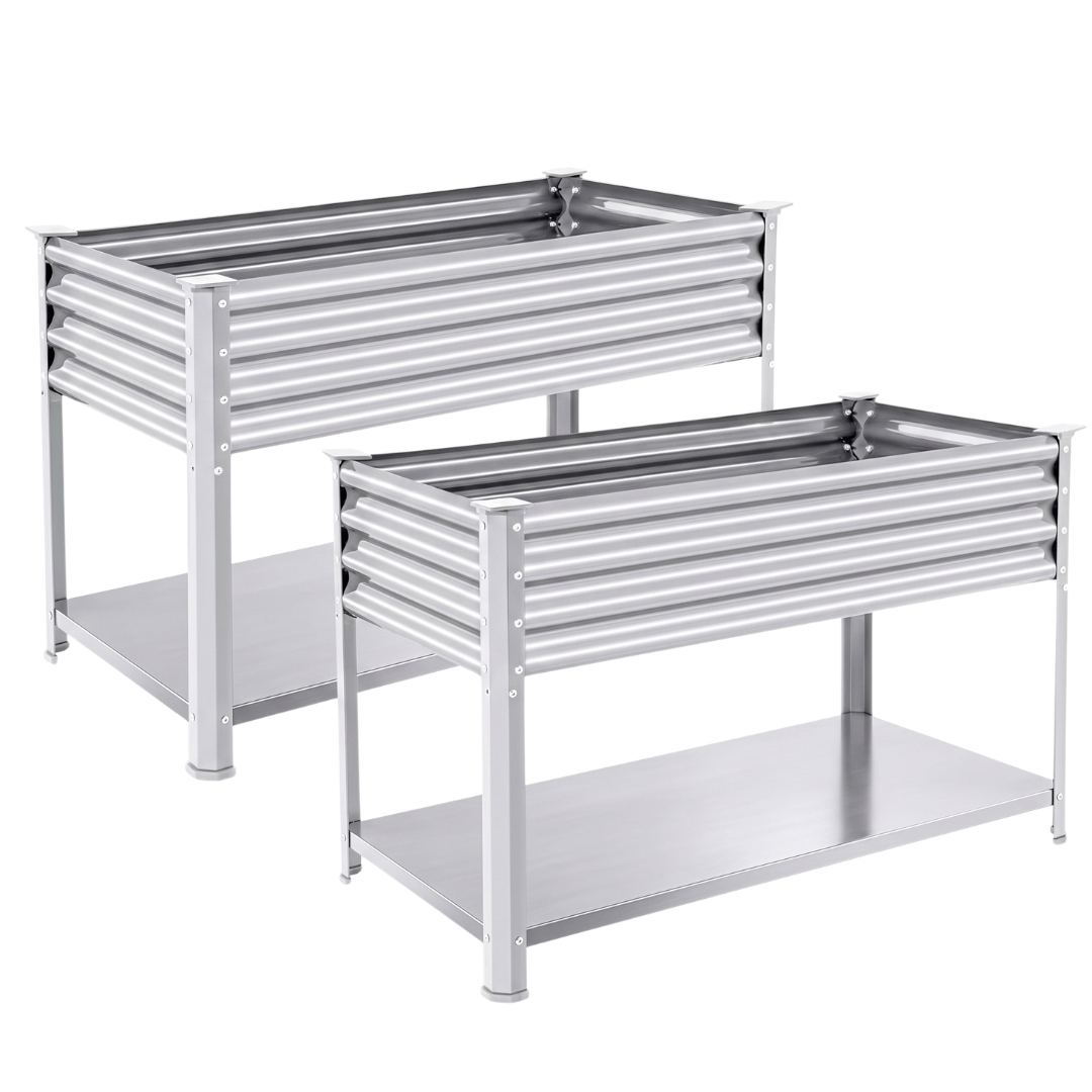 Set of 2 Elevated Galvanized Garden Beds with Legs 48x24x32 in