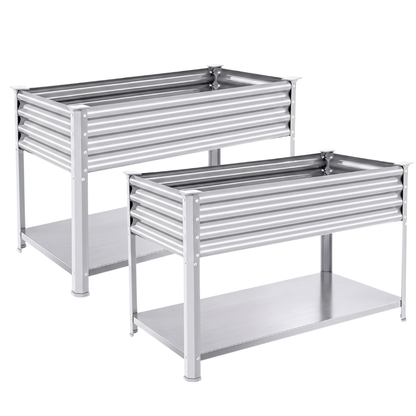 Set of 2 Elevated Galvanized Garden Beds with Legs 48x24x32 in