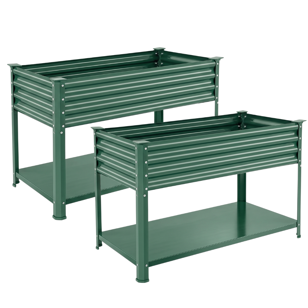 Set of 2 Elevated Galvanized Garden Beds with Legs 48x24x32 in