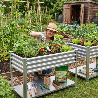 Set of 2 Elevated Galvanized Garden Beds with Legs 48x24x32 in