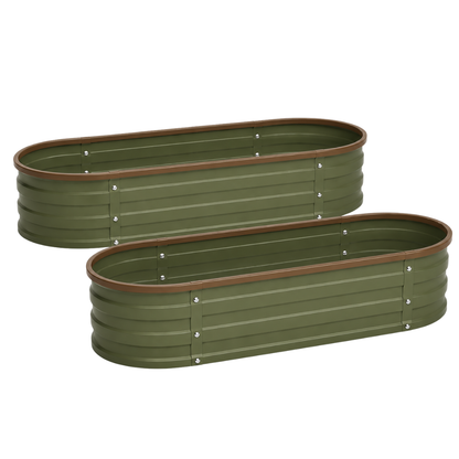 Oval Metal Planter Set - 2 Galvanized Raised Garden Beds 4' x 2' x 1