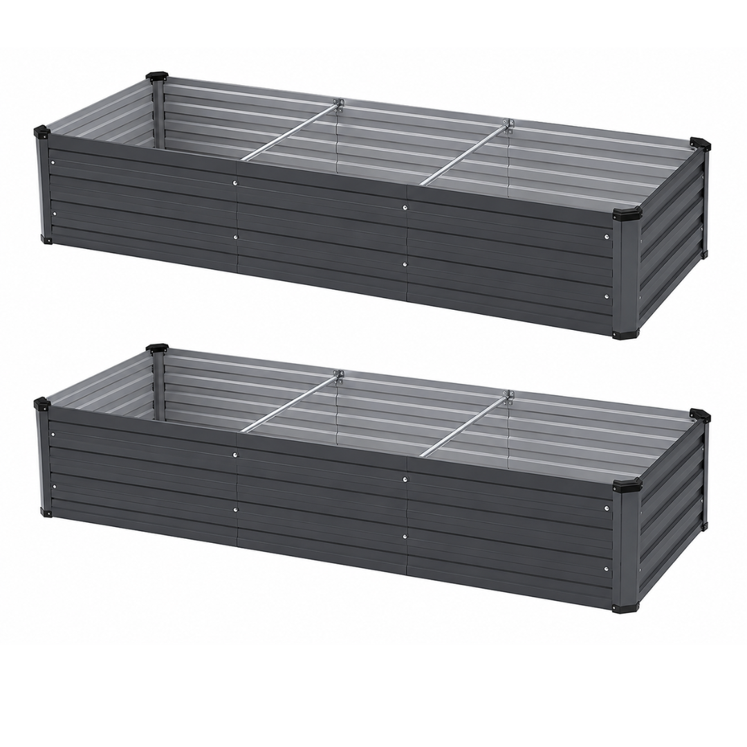 Metal Planter Kit - Set of 2 Galvanized Raised Garden Beds 6 x 2 x 1 FT