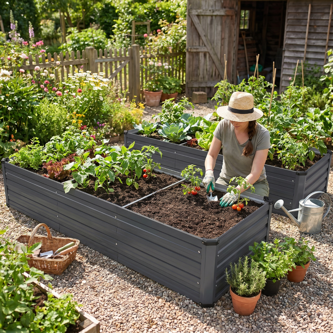 Metal Planter Kit - Set of 2 Galvanized Raised Garden Beds 6 x 2 x 1 FT