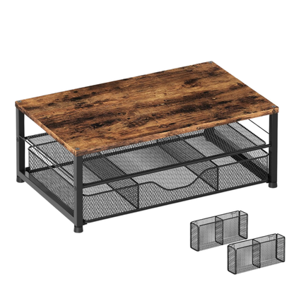 Metal Monitor Stand with Two Levels, Drawer, and Side Storage