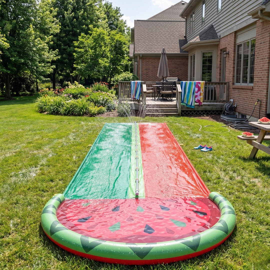 Double Lane Water Slide, 20 ft with Sprinkler & 2 Bodyboards