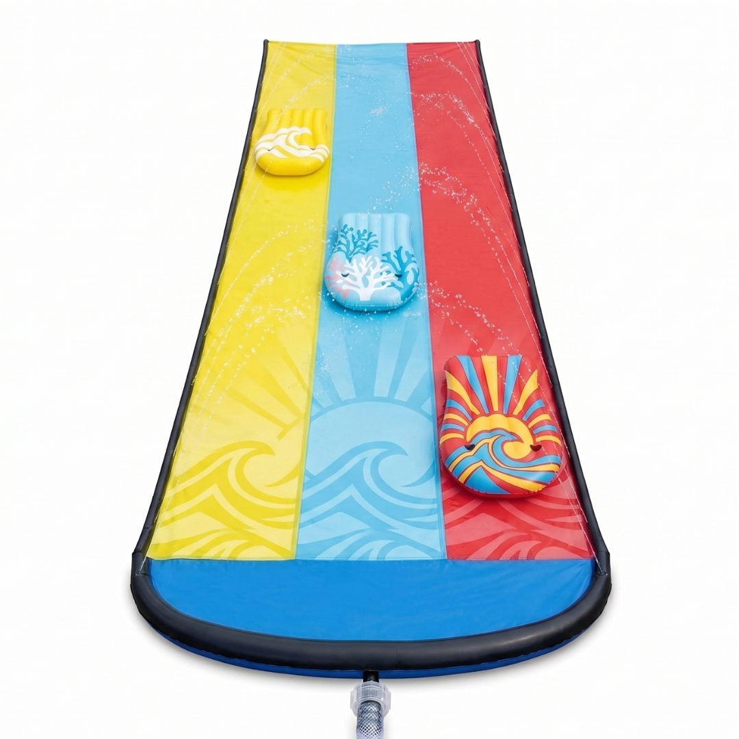 20-Foot Backyard Water Slide with Triple Lanes and 3 Bodyboards