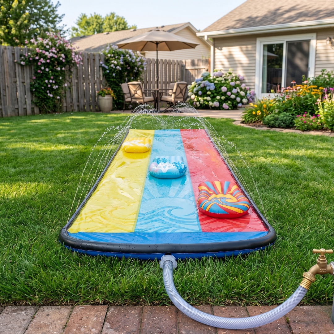 20-Foot Backyard Water Slide with Triple Lanes and 3 Bodyboards