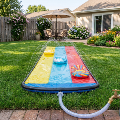 20-Foot Backyard Water Slide with Triple Lanes and 3 Bodyboards