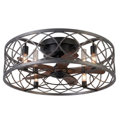Caged Ceiling Fan with Light - 20-Inch Flush Mount and 6-Speed Remote