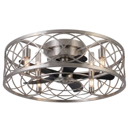 Caged Ceiling Fan with Light - 20-Inch Flush Mount and 6-Speed Remote