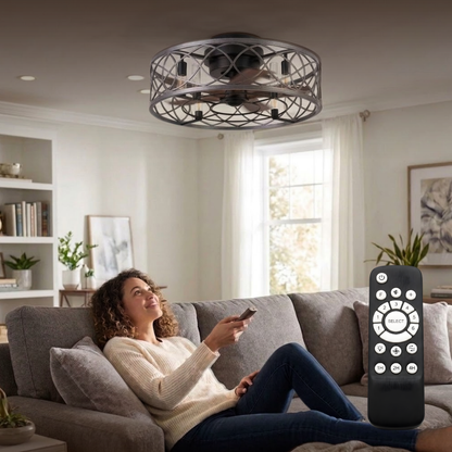 Caged Ceiling Fan with Light - 20-Inch Flush Mount and 6-Speed Remote