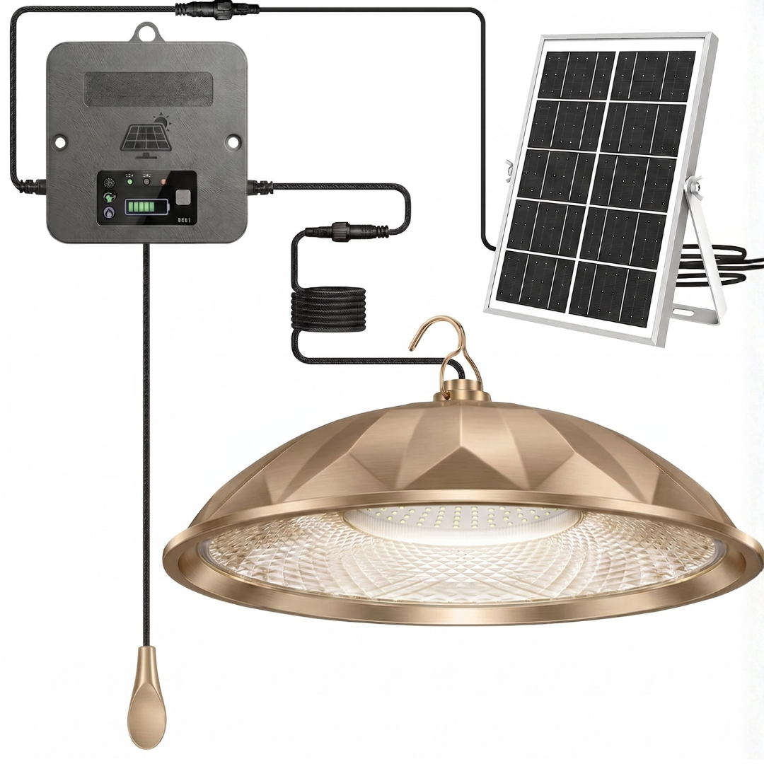 Solar Pendant Light 2000LM with 3 Lighting Modes and Pull String