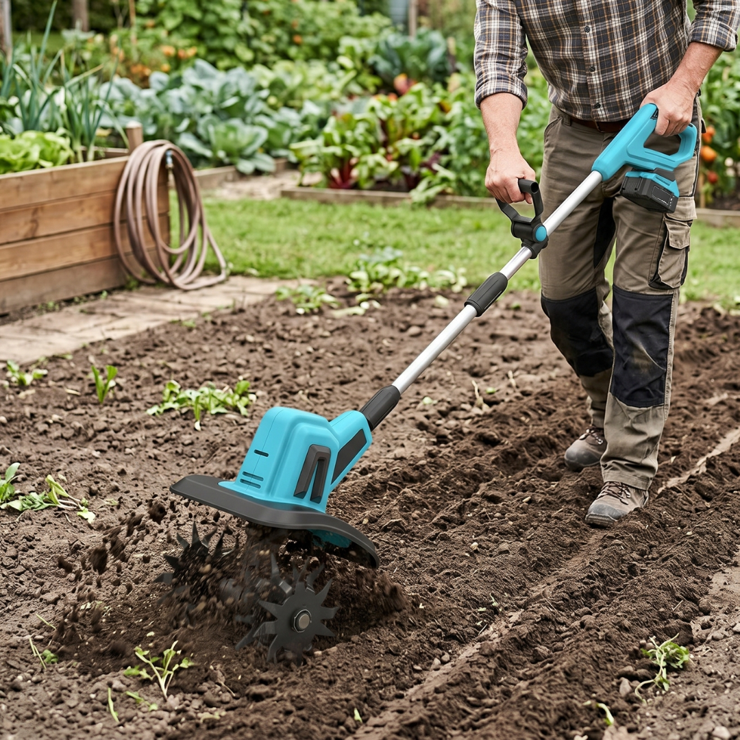 Garden Tiller Cultivator with Steel Tines - 20V Battery Operated Tool