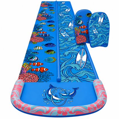 25-Foot Double Lane Water Slide for Lawn with Splash Pool and Bodyboards