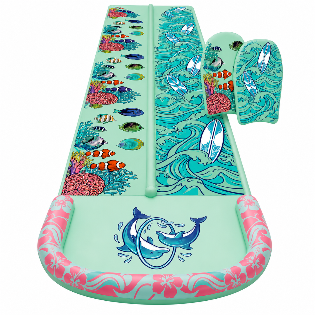 25-Foot Double Lane Water Slide for Lawn with Splash Pool and Bodyboards