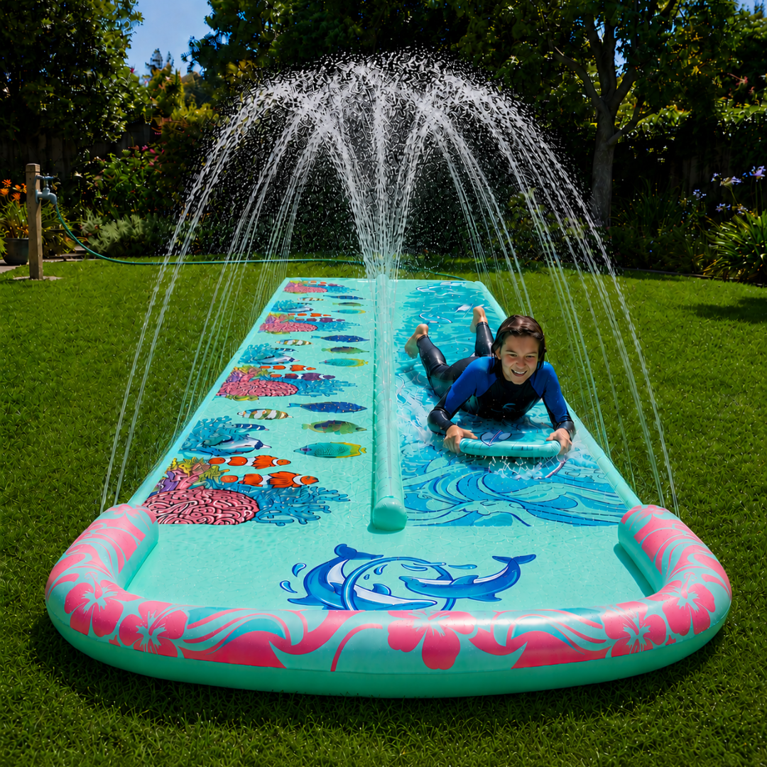 25-Foot Double Lane Water Slide for Lawn with Splash Pool and Bodyboards