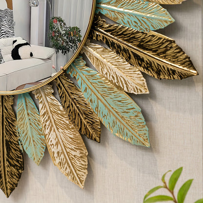 Elegant Sunburst Wall Mirror in Teal and Gold Accents
