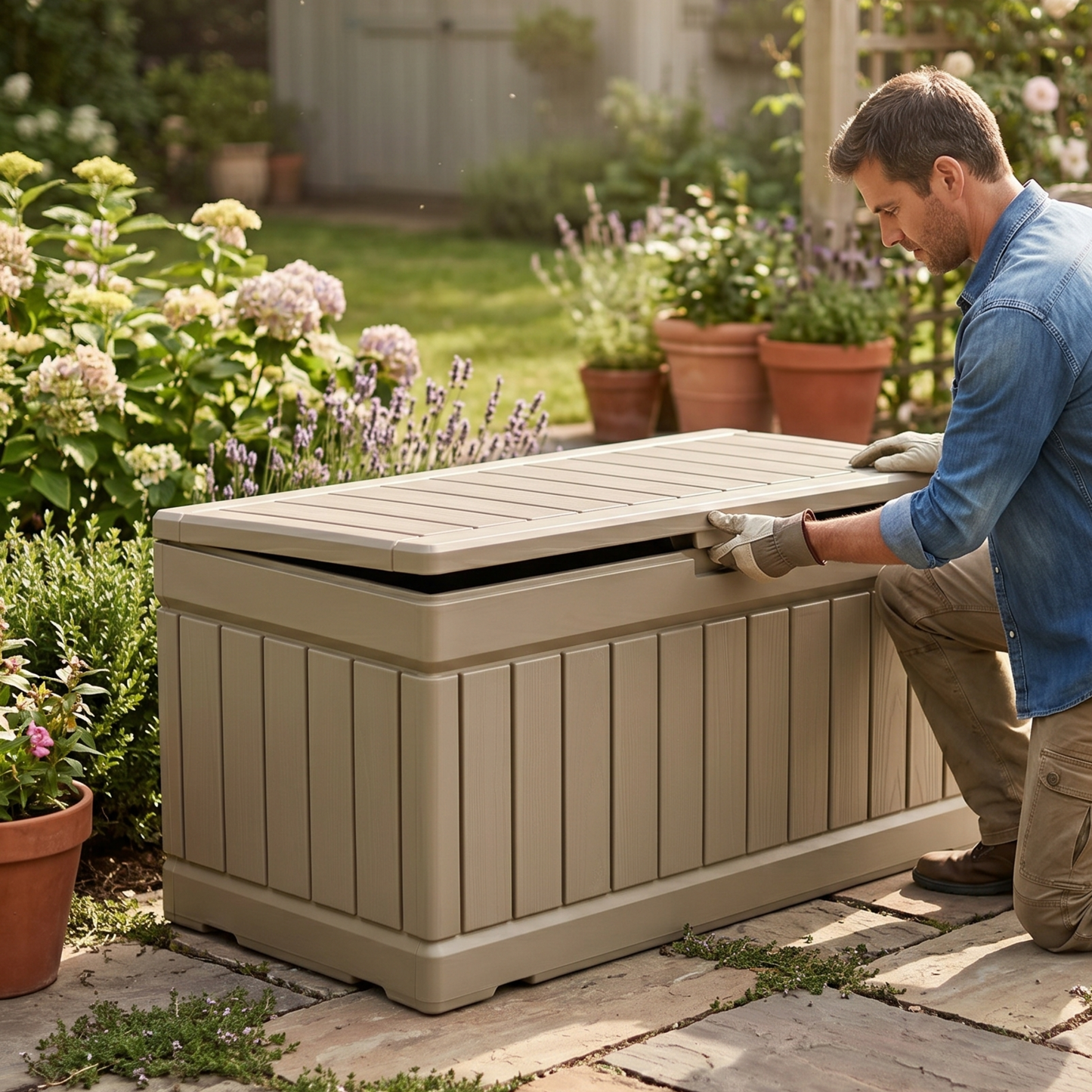 Hydraulic Lid Storage Box - 295L Resin Deck Organizer