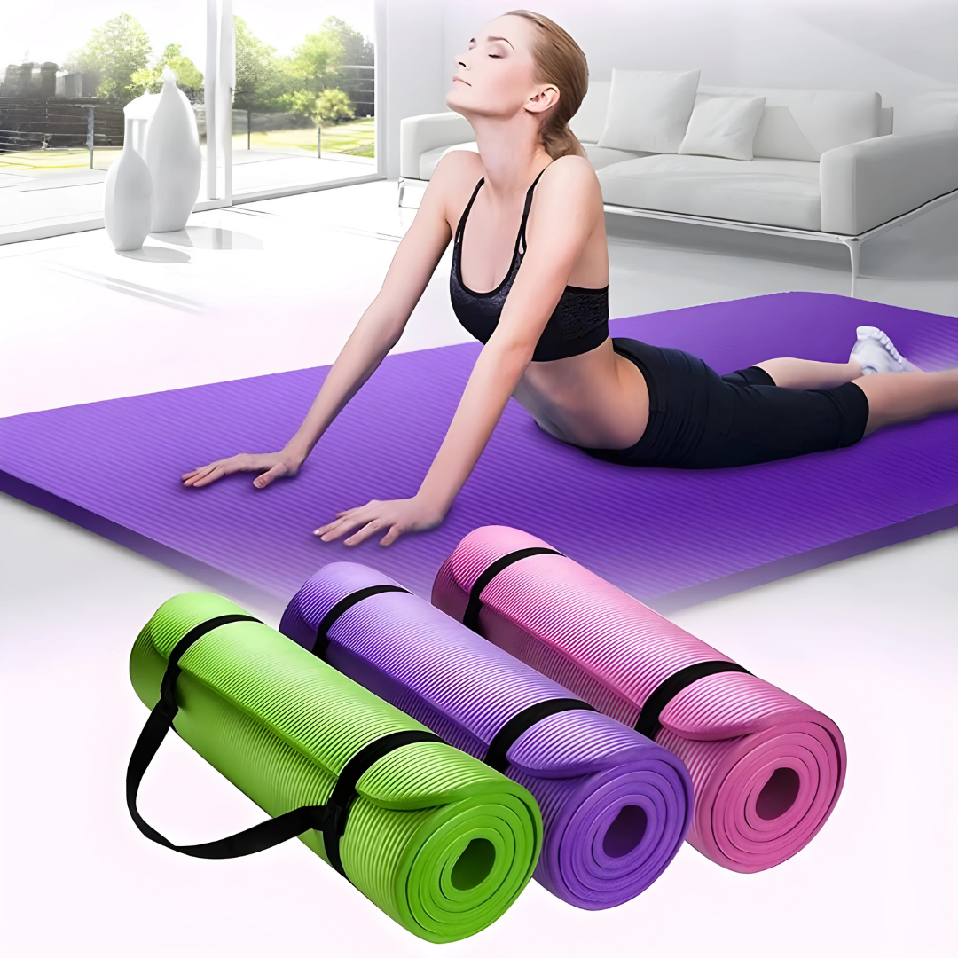 Thick Exercise Mat with Strap – Non-Slip Yoga Surface
