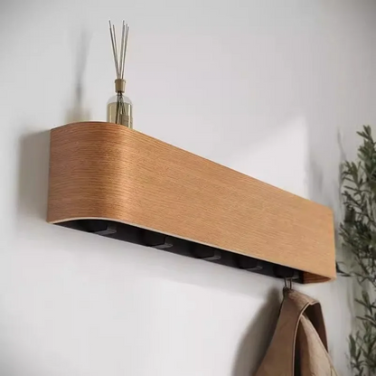 Stylish Oak Wall Organizer with Concealed Hooks
