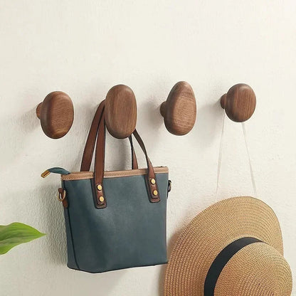 Elegant Natural Wood Hooks - Set of 4 Stylish Wall Hangers