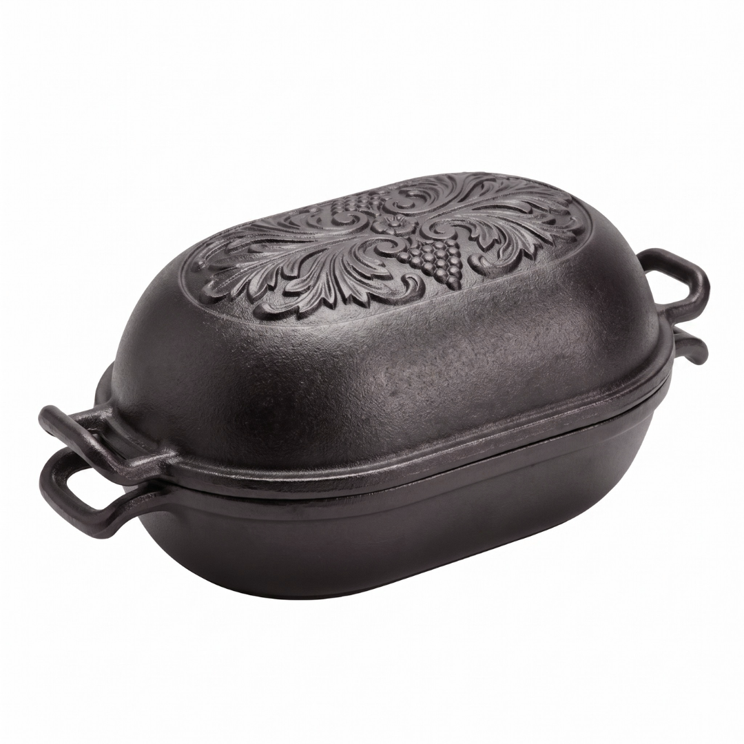 Pre-Seasoned Oval Bread Baker - 3.3 Quart Cast Iron Loaf Pan with Cover