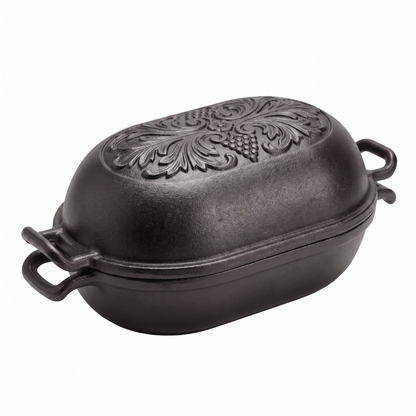 Pre-Seasoned Oval Bread Baker - 3.3 Quart Cast Iron Loaf Pan with Cover
