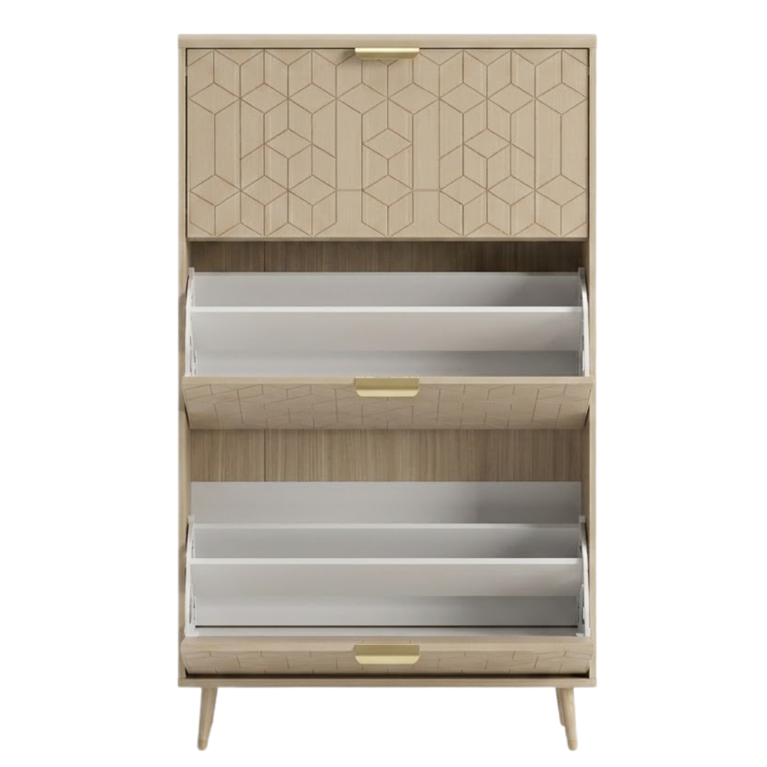 Slim Shoe Storage Cabinet with 3 Drawers, Flip Compartments, and Top Shelf