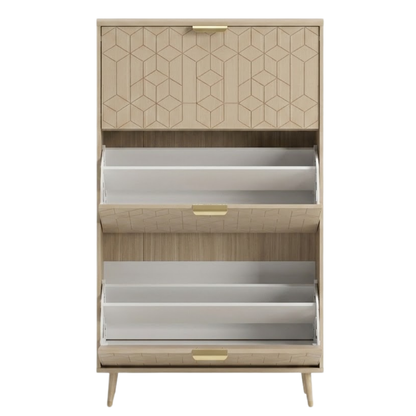 Slim Shoe Storage Cabinet with 3 Drawers, Flip Compartments, and Top Shelf