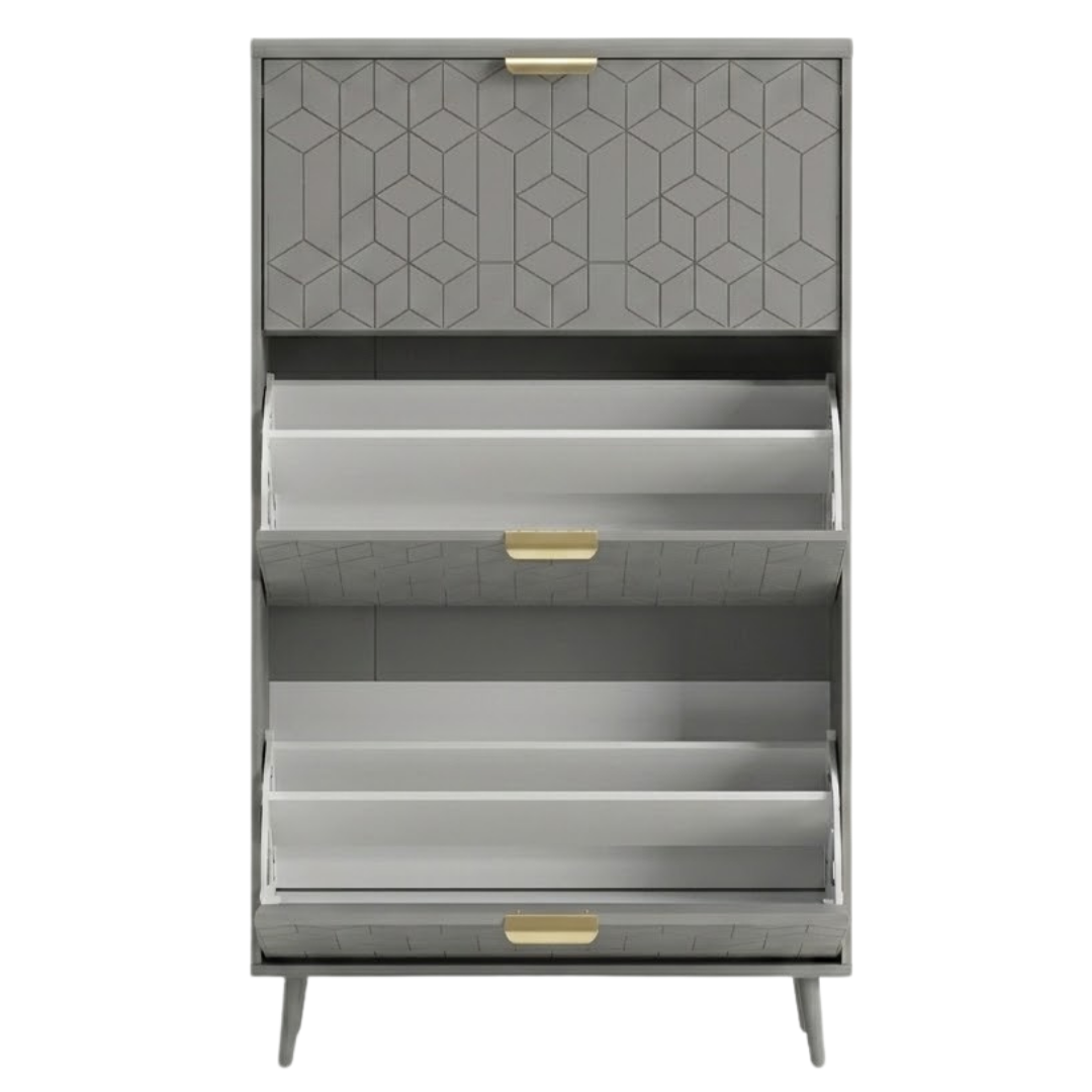 Slim Shoe Storage Cabinet with 3 Drawers, Flip Compartments, and Top Shelf