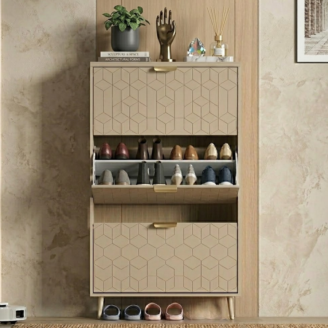 Slim Shoe Storage Cabinet with 3 Drawers, Flip Compartments, and Top Shelf